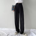 Spring Lady Fashion Concise Baggy Wide Leg Pants Women Straight Leg Casual Suit Trousers Girls Classic Basic Solid Daily Slacks.