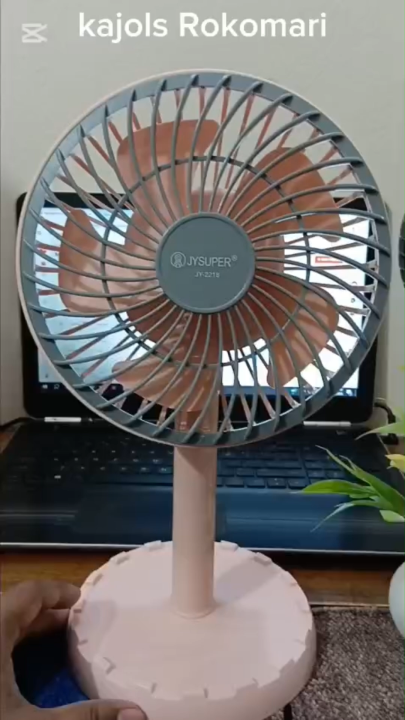 JY Super-2218; long lasting backup time with moving System (10 hours plus); 3 Hi-tech rechargeable Li-Ion Battery; High quality Soundless Rechargeable & Charger fan;; 4000 mah Battery: AC/DC Fan