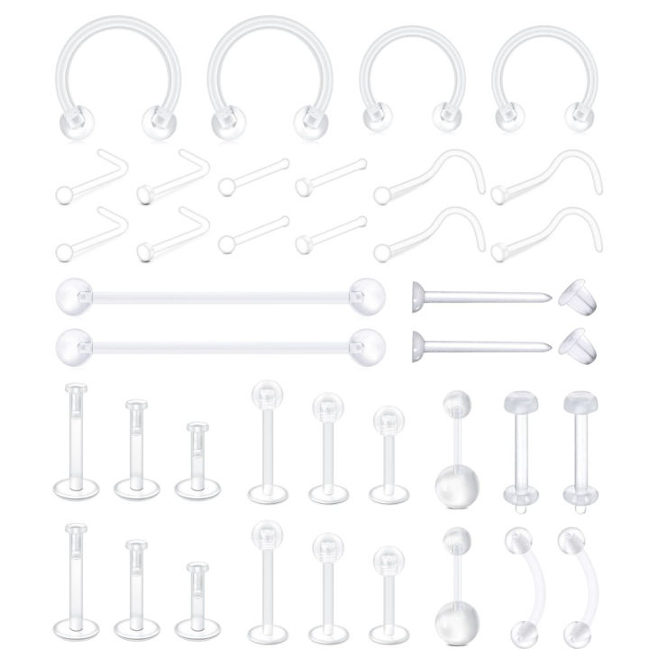 2pcs Clear Surgery Bioflex Nose Rings Belly Rings Septum Eyebrow Lip Cartilage Earring Industrial Plastic Piercing Jewelry