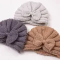 Bow Knit Baby Hat for Girls Boys Elastic Newborn Bonnet Autumn Winter Warm Turban Hats Solid Color Woolen Cap Kids Accessories. 