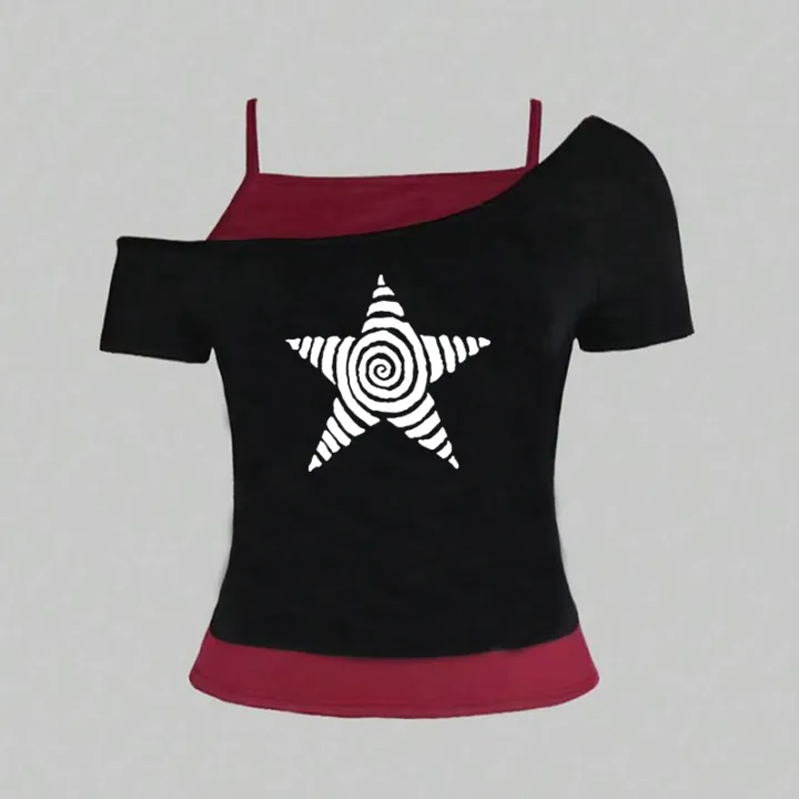 Women's%20Harajuku%202025%20Summer%20Casual%20T-Shirt%20Y2K%20Retro%20Streetwear%20Halter%20Neck%20Print%20Fake%20Two-Piece%20Set%20Fashionable%20Street%20Style%20-%20Image%202