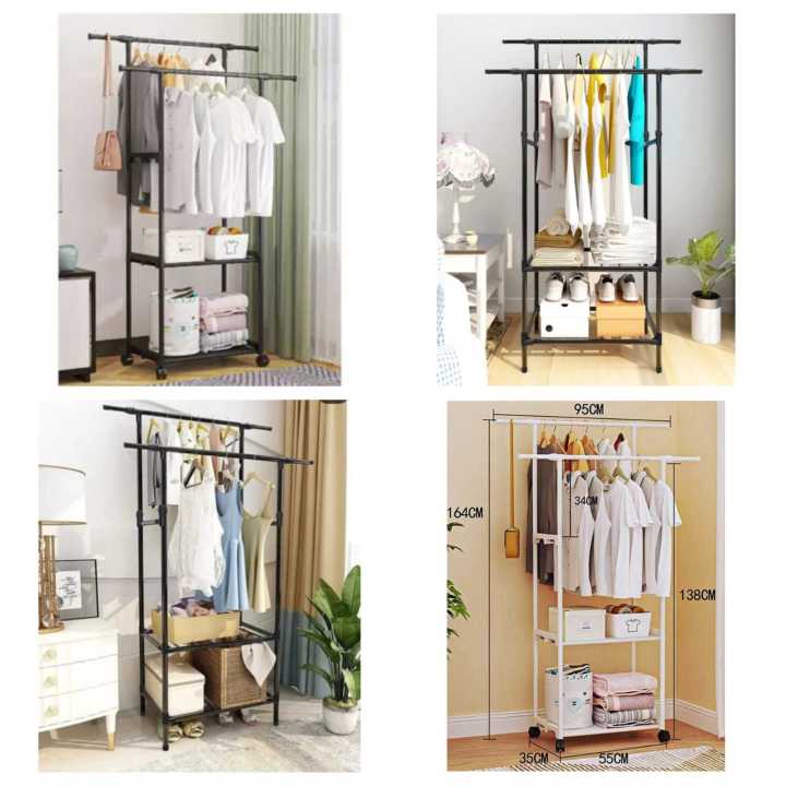 Express Deals Hub:1pc Double Pole Movable Coat Hat Rack With Storage ...