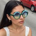2025 Vintage Sunglasses Women Fashionable Circular Gradient Lens Glasses with Green and Blue Transparent Frame Unique Design. 