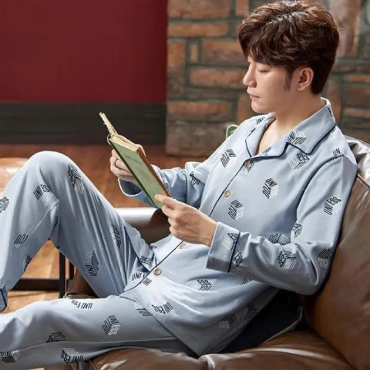 Pajamas%20Men's%20Spring%20and%20Fall%20Winter%20100%25%20Cotton%20Long-Sleeved%20Large%20Size%20Leisure%20Sleepwear%20Homewear%20Plaid%20Nightwear%20Loungewear%20-%20Image%203