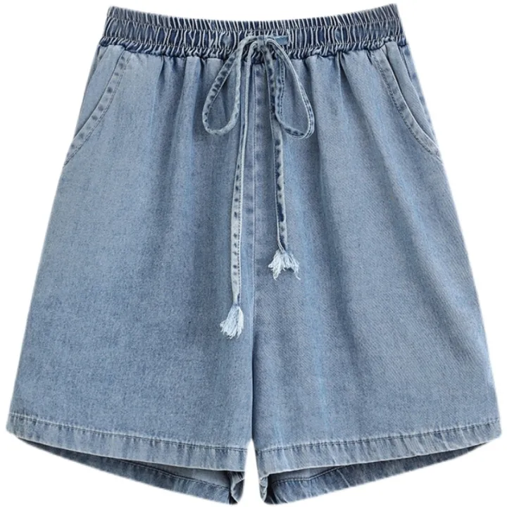 Plus%20Size%20Denim%20Shorts%20For%20Women%202024%20Summer%20New%20Arrivals%20High%20Elastic%20Waist%20Soft%20Tencel%20Loose%20Blue%20Jeans%20Shorts%20Female%20Hot%20Sale%20-%20Image%204