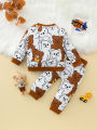 Boys' Casual Spring/Fall Long-Sleeve & Long-Pant Two-Piece Set with All-Over Bear Print. 