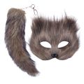 Therian Mask and Tail Set Halloween Cosplays Costume Accessorie Cats Mask Tail Half Face Faux Furs Foxes Tail Cats Mask. 