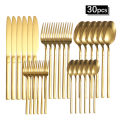 6/30pcs Stainless steel cutlery set, high-end steak knife, fork, dessert spoon, suitable for restaurant banquets parties.