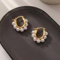 Stylish U-shaped Hoop Earrings Golden Elegant Imitation Pearl Earrings Wedding Party Luxury Accessories Women's  K-. 