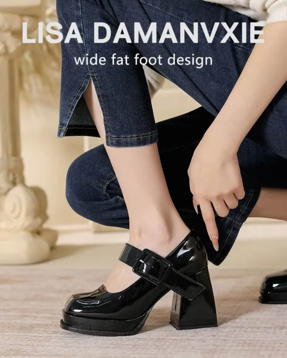 Retro Mary Jane Shoes Square Toe Japanese Style Jk Small Leather Shoes Women's High Heels Chunky Heel Single Strap Lolita Shoes