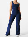 2025 Summer New Women's  Hottie Style Backless One-piece Suit Sports Fitness Yoga Pullover One-piece Suit Flared Pants. 