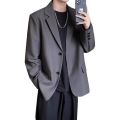2026 Men Korean Style Casual Blazer Loose Fit Handsome Light Mature Streetwear All Match Black Spring Autumn Suit Jacket Coat. 