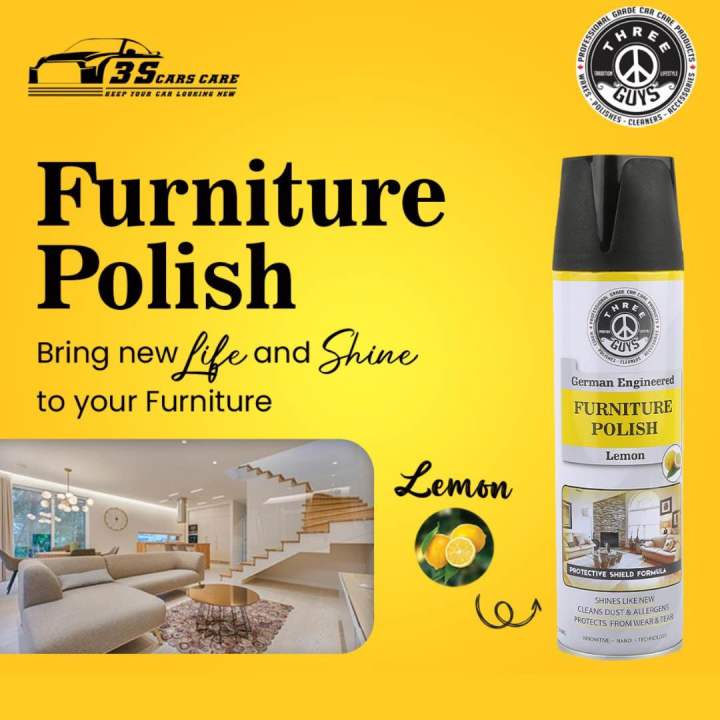Furniture Polish Spray Lemon 550ml – THREE GUYS (German Engineered) | Cleans, Revitalizes & Protects Wood Surfaces