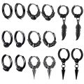 1pair Simple Punk Style Stainless Steel Viking Round Circle Cone Feather Totem Huggie Hoop Earrings for Men Women Ear Jewelry. 