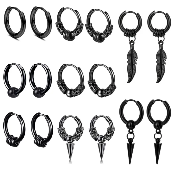 1pair%20Simple%20Punk%20Style%20Stainless%20Steel%20Viking%20Round%20Circle%20Cone%20Feather%20Totem%20Huggie%20Hoop%20Earrings%20for%20Men%20Women%20Ear%20Jewelry%20-%20Image%202