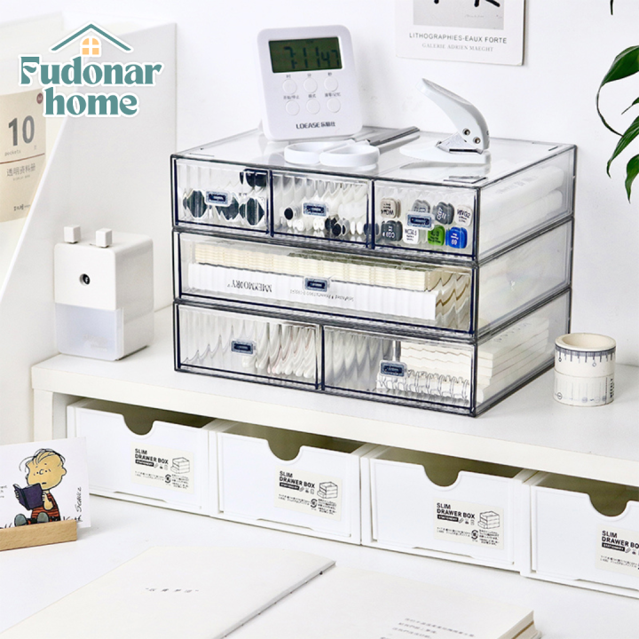 Fudonar transparent flat desk drawer stackable skin storage desk stationery