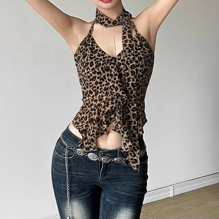 Leopard%20Fashion%20Lace%20Up%20Halter%20Tank%20Top%20for%20Women%20Irregular%20Ruffled%20Slim%20Spicy%20Girl%20Short%20Top%20Summer%20Camisole%20Vest%20Y2k%20Clothing%20-%20Image%206