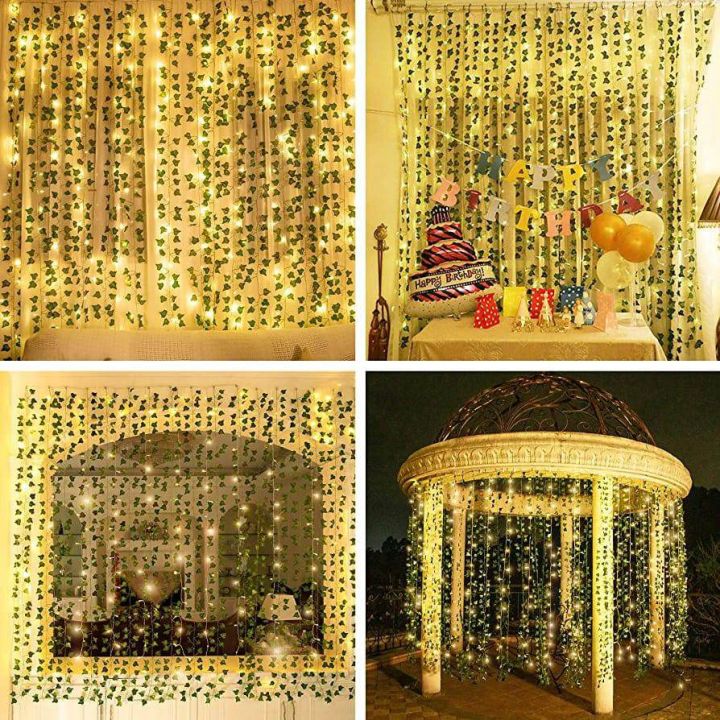 Artificial Plant Leaf Bail Fairy Lights Green Color Leafs Hanging Bail with Led Lights Use for Home, Office, and Wedding Decoration