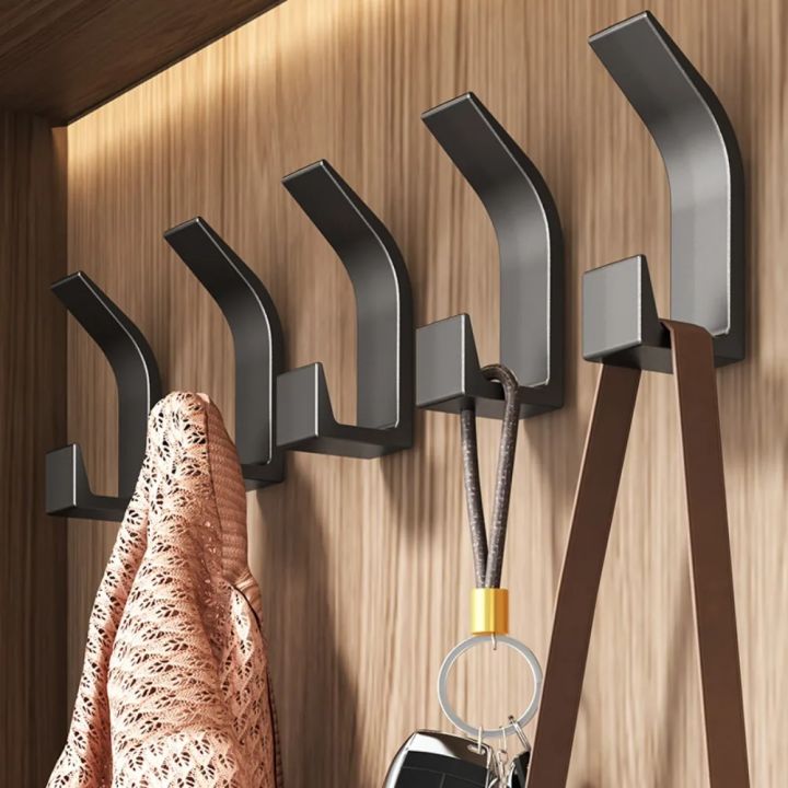 5PCS%20Wall%20Hooks%20No%20Drilling%20Double%20Hook%20Hanger%20Robe%20Hook%20Black%20White%20Towel%20Hook%20Key%20Holder%20Multifunctional%20Clothes%20Coat%20Hook%20-%20Image%202