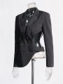 TWOTWINSTYLE Solid Hollow Out Backless Slimming Blazers For Women Notched Collar Long Sleeve Spliced Button Blazer Female New. 