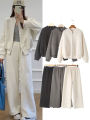 HH Women's Fall 2-Piece Retro Solid Color Zip Bomber Jacket Sweatshirt+High Waist Lace Up Women's Wide Leg Pants Street Wear. 