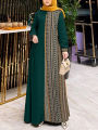 ZANZEA Women Ethnic Printed Panels Maxi Dress Long Sleeve Hijab O Neck Muslim Islamic Patchwork Vestidos Loose Casual Abaya Robe.