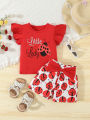 Summer Adorable  Ladybug Outfit 2pcs Set for Baby Girls Sleeveless T-shirt +Causal Shorts Infant Newborn Baby Girl  Clothes. 