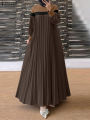 ZANZEA Autumn Women Muslim Dress Turkey Abaya Elegant Long Lantern Sleeve Patchwork Sundress Pleated Vestidos Islamic Dubai Robe.
