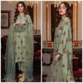 Floral Silk Dress with Organza Dupatta. 