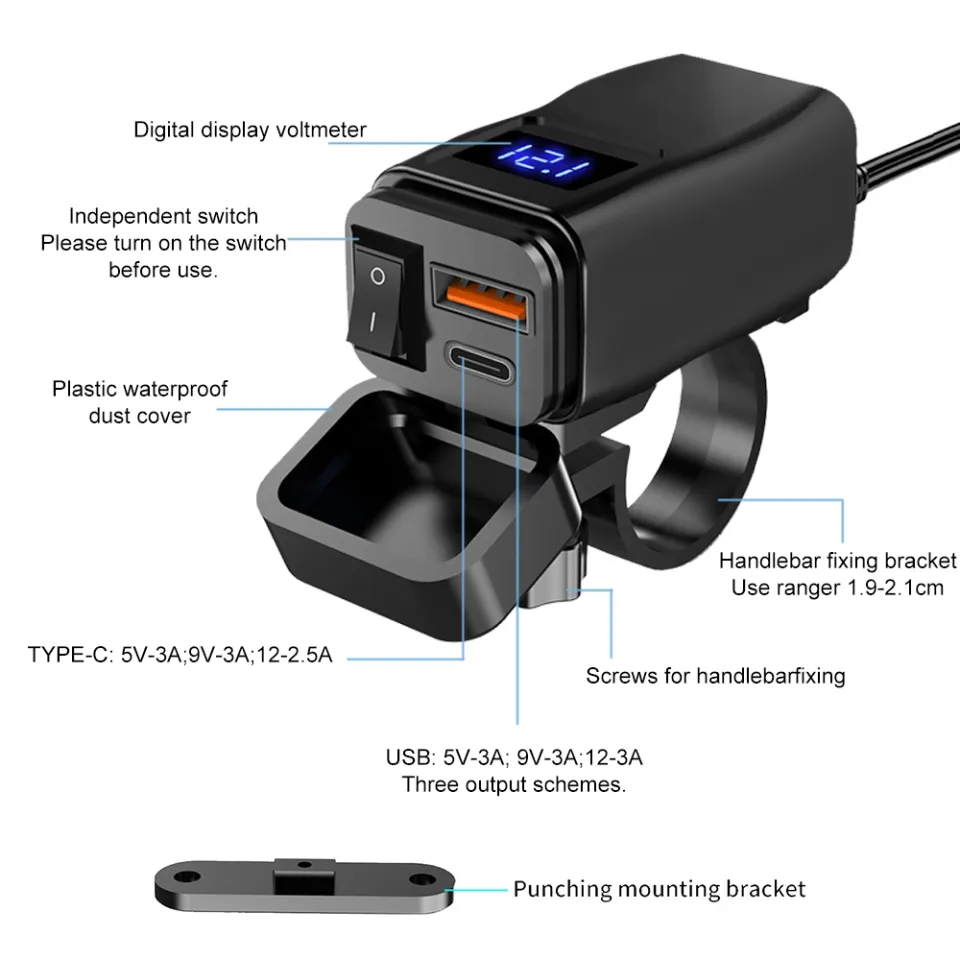 Motorcycle Phone Charger,Qidoe SAE to USB Adapter Dual USB C Motorcycle Phone Charger,Qidoe SAE to USB Adapter Dual USB C