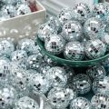 10pcs Mini Disco Ball Ornaments Reflective Glass Silver Baubles for Mardi Gras Disco Party Decor Sparkling Christmas Tree Gift. 