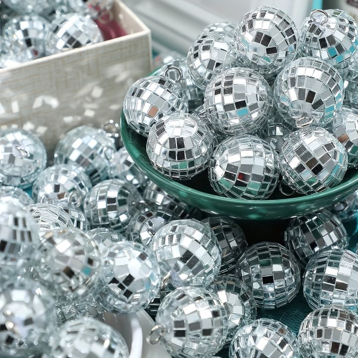 10pcs Mini Disco Ball Ornaments Reflective Glass Silver Baubles for Mardi Gras Disco Party Decor Sparkling Christmas Tree Gift