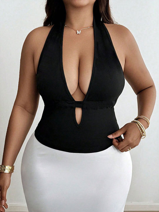 NewElegant%20Women%20%20Hollow-Out%20Fashion%20Versatile%20Plus%20Size%20Vest%20Black%20Sleeveless%20Halter%20Neck%20Backless%20Top%20%20Female%20Clothing%20-%20Image%205