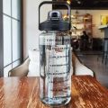 2L Large Capacity Plastic Water Cup, Portable Straw Water Bottle, Beverage Bottle with Time Marker, Suitable for Outdoor Sports. 