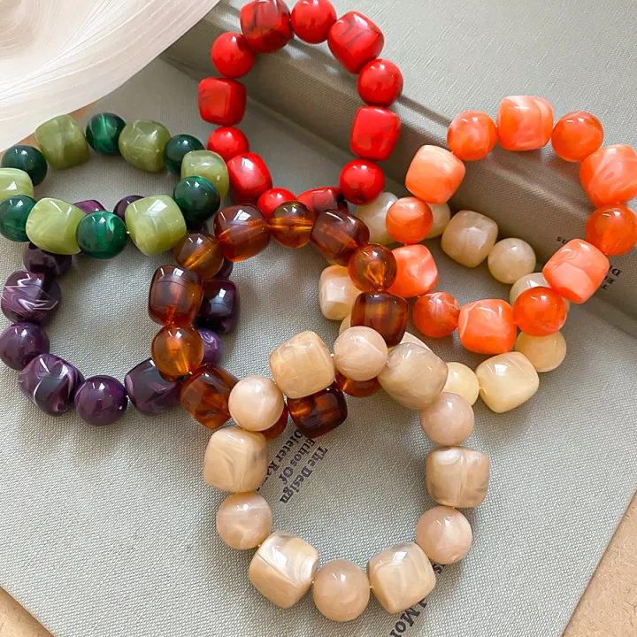 Acrylic%20Irregular%20Square%20Round%20Beaded%20Bracelet%20for%20Women%20European%20and%20American%20Simple%20Bracelet%20Korean%20Fashion%20Hand%20Accessories%20-%20Image%204