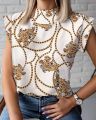 Summer simple small stand-up collar lip print women's elegant shirt top women's clothing. 