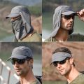 Men's Quick-Dry Hat with Detachable Face Mask and Neck Cover for Hiking Fishing Camping Breathable UV Protection Bucket Hat.