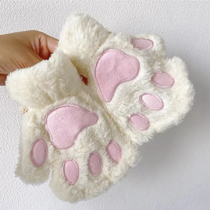 Cartoon%20Cute%20Cat%20Claw%20Paw%20Gloves%20Women%20Plush%20Mittens%20Warm%20Soft%20Plush%20Short%20Fingerless%20Fluffy%20Bear%20Cat%20Gloves%20Costume%20Half%20Finger%20-%20Image%202