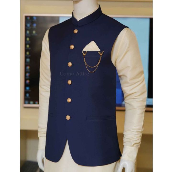 Black And Blue Color WAISTCOAT For Men and Boys Same Like IMRAN KHAN Waistcoat