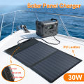 30W Foldable Leather Solar Panel Charger USB-C for Power Station RV Camping Hiking Outdoor Emergency. 