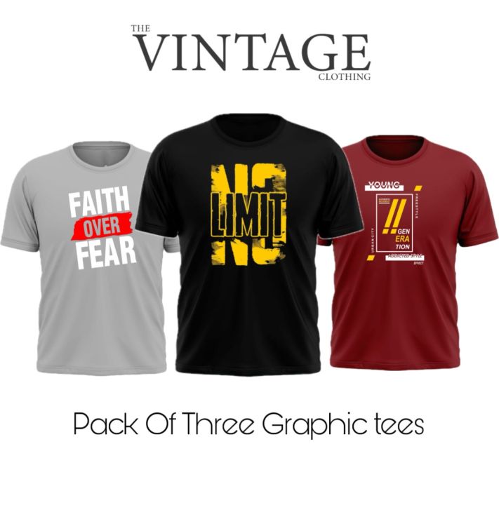 THE VINTAGE CLOTHING PREMIUM QUALITY PACK OF 3 GHRAPICS TEES FOR MENS AND WOMENS