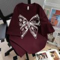 Summer Fashion Trendy Bow Printing Round Neck T-shirt Short Sleeve Large Size Universal Top for Men and Women.