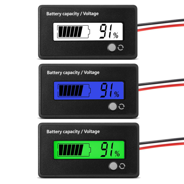 Riloer Battery Capacity & Voltage Indicator – 6-63V DC Meter For Lead-Acid, Lithium, And Fe Batteries (White Backlight)