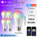 1-10PCS E27 RGB LED Bulb Tuya WIFI Dimmable Light 10W LED Lamp 2700-6500K Smart Life APP Voice with Alexa  Home. 