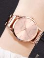 6Pcs Fashion Simple Atmosphere Roman Digital Steel Band Quartz Watch Luxury Rhinestone Earrings Necklace Bracelet Gift Set. 