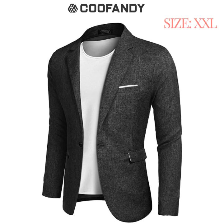 COOFANDY Men's Sporty Leisure Jacket with Linen Fabric Look – Classic 1-Button Blazer with Narrow Lapel Collar, Flap Pockets & Inner Pocket – Ideal for Casual or Festive Occasions – Comfortable Cotton-Linen Blend, Machine Washable – Stylish & Versatile