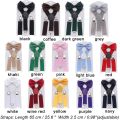 Kids Elastic Suspenders Bow Tie set Matching Tuxedo Suit Unisex Boy Girl Bowtie Wedding Costume Adjustable Y-Back Brace Belt.