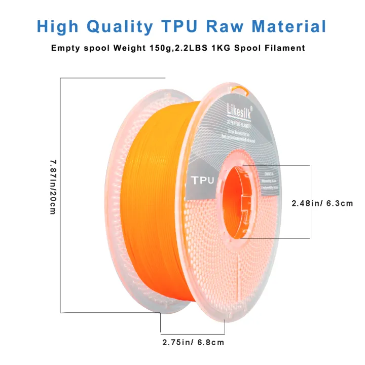 Likesilk%2095A%20TPU%20Filament,%20Soft%20Flexible%203D%20Printer%20Filament%201.75mm,%20Dimensional%20Accuracy%20+/-%200.03,%201kg%20Spool(2.2%20lbs),%20TPU%20Oran%20-%20Image%202