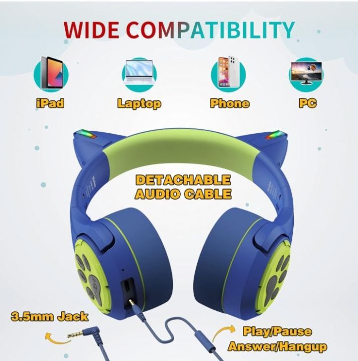 Kids%20Bluetooth%20Headphones,%202%20Packs%20Cat%20Ear%20Headphones%20with%20LED%20Light,%20Boom%20Mic&Built-in%20Mic%20for%20Calls,%2085dB%20Volume%20Limited%20Kids%20Headphones%20Wireless&Wired%20for%20School%20Tablet%20PC%20Phones%20-%20Image%202