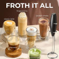 ONEKA Handheld Powerful Milk Frother Wand With Stand Battery Drink Mixer for Coffee, Lattes, Cappuccino, Matcha Gift Idea. 